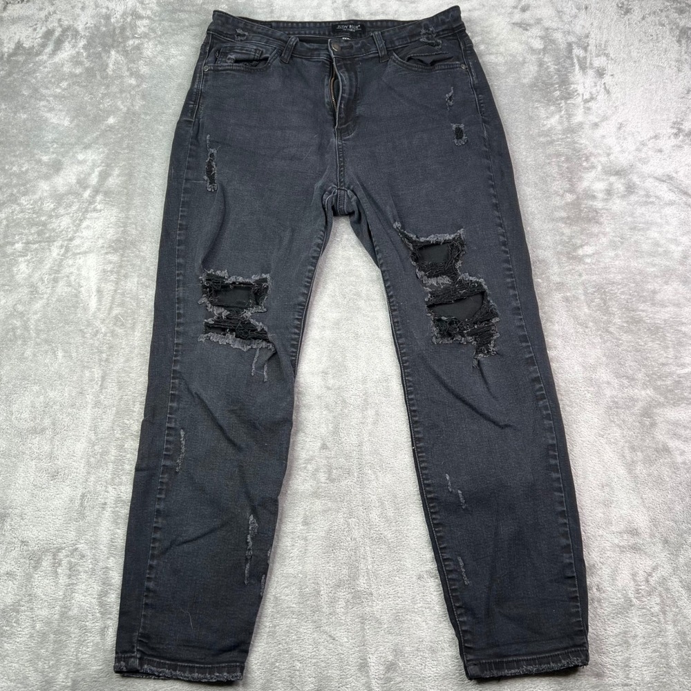 Judy‎ Blue Boyfriend Jeans Womens 13/31 Black Solid Distressed Stretch Denim